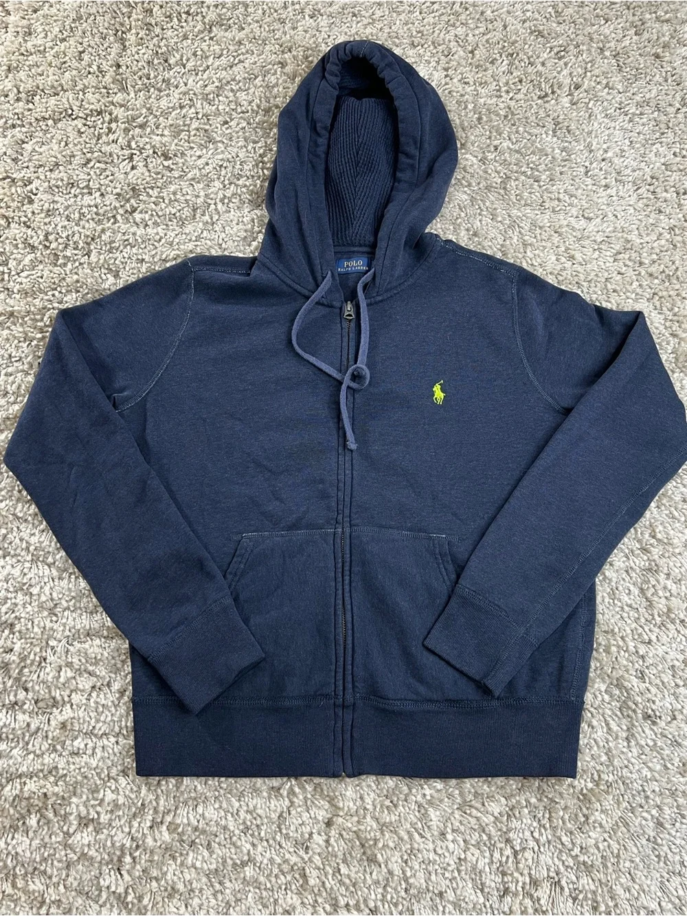 Polo by Ralph Lauren Boys Navy Full-Zip Hoodie with Yellow Logo